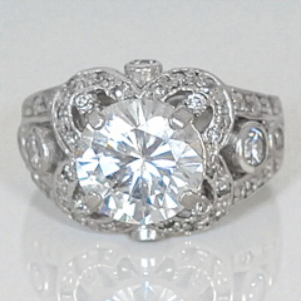 Vintage Sterling Silver 925 Cubic Zirconia Cluster Statement Ring Size 6 6.3g